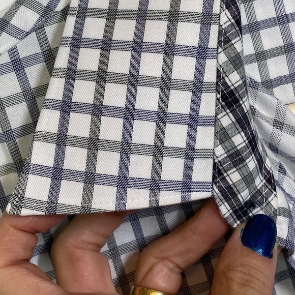 JHane Barnes JHB Men's button up cotton gray blue white shirt plaid slim fit L - Picture 8 of 13